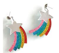 TXCLTS Earrings for Women Rainbow Color Acrylic Tassel Star Moon Stud Earrings Alien Universe Party Friend Gift