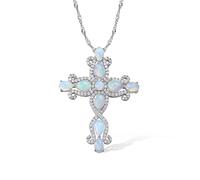 TXCLTS jewelry Sterling Silver Cross for Women Rhodium Plated 5.6 Cttw Natural Turquoise Chrome Diopside Religious Jewelry 18+2 Inches Water Wave Chain Jewelry for girls