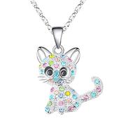 TXCLTS Kitty Necklace For Women And Girls, 925 Sterling Silver Pink Girl Cat Pendant Necklace Zircon Cartoon Animal Cute Opal Cat Pendant, Black Cat Necklace For Women, Cat Choker For Women