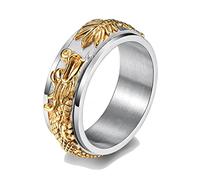 TXCLTS Men's Rings, Chinese Dragon Style Stainless Steel Spinner Rings in Gold and Silver Color for Men