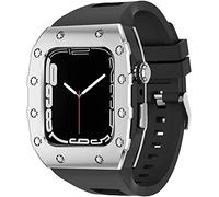 TXCLTS Metal Case Silicone Watch Band Modofication Kit，For 8 7 45mm, Modified Metal Bezel Integrated Band，For Iwatch 44mm Replacement Watch Strap