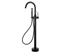 TXCLTS Swivel Freestanding Bathtub Faucet Floor Mount Tub Filler Faucet Single Handle Floor Mounted Tub Faucet Brass High Arc Tub Mixer Tap with Hand Shower, Shower Hose,Brushed Gold