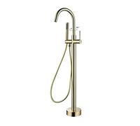 TXCLTS Swivel Freestanding Bathtub Faucet Floor Mount Tub Filler Faucet Single Handle Floor Mounted Tub Faucet Brass High Arc Tub Mixer Tap with Hand Shower, Shower Hose,Brushed Gold (Brushed Gold