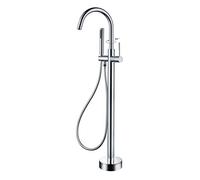 TXCLTS Swivel Freestanding Bathtub Faucet Floor Mount Tub Filler Faucet Single Handle Floor Mounted Tub Faucet Brass High Arc Tub Mixer Tap with Hand Shower, Shower Hose,Brushed Gold
