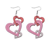 TXCLTS Valentine's Day Gift Gradient Hollow Out Love Earrings Double Sided Wooden Earrings To Wear Decorative Girls' Gifts Stud Earring
