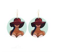 TXCLTS Women Stylish African Women Figure Heads Round Wooden Earrings Drop Earrings Very Practical and Popular