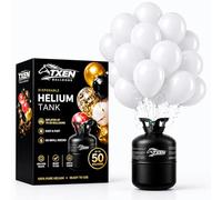 TXEN Disposable Helium Tank | Helium Balloon Canister for Parties 13 L | Helium Gas for Balloons | Includes 50 White Balloons & Curling Ribbon | Birthday, Wedding, Baby Shower