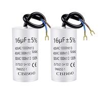 TXErfolg 2 Pieces CBB60 Motor Capacitor 16µF 450V 50/60 Hz With 20cm Connection Cable and Cable Lugs | Starting Capacitor 16uF 74x37mm