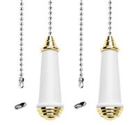TXErfolg 2PCS Ceramic Light Pull Chain Extension with 85cm Length Ball Chain, Gold/Brass Finish White Porcelain Light Pull Chain, Switch Pull Chain Handle for Bedroom Toilet Ceiling Light Fan Blind