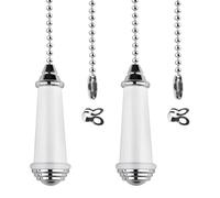 TXErfolg 2Pcs Pull Chain Extension with Chrome Handle - 85cm Ball Chain for Bathroom Ceiling Light and Fan Switch, Shower/Toilet/Blinds (White)