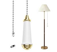 TXErfolg Ceramic Light Pull Chain Extension with 85cm Length Ball Chain, Gold/Brass Finish White Porcelain Light Pull Chain, Switch Pull Chain Handle for Bedroom Toilet Ceiling Light Fan Blind