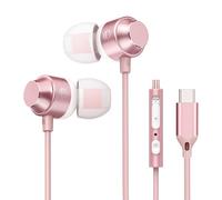 TXHUTSOG USB C Pink Earbuds, Type C in Ear Headphones Wired, Stereo Bass Rose Gold Earphones with Micphone and Volume Control for Smart Phones