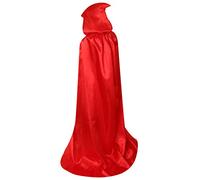 Txian Extra Long Hooded Satin Cloak, Halloween Fancy Cape for Adults (Red)