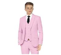 Txjojn Boys 3 Piece Linen Suit Summer Beach Wedding Suit Jacket Vest Pants, Pink, 14
