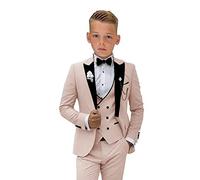 Txjojn Formal Suit for Boys, Slim Fit Boys 3 Pieces Suit Set, Kids Boy's Tuxedo First Class Boy Outfit Beige