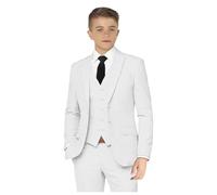 Txjojn linen boys suit, summer beach wedding lightweight suit 3 pieces kids slim fit suit jacket vest pants set, white( ), 16