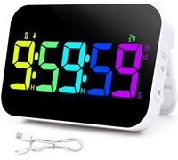 TXL Kitchen Timer for Cooking, Rechargeable Digital Magnetic Timer with Large LED Display, Loud Alarm, Sound Countdown, 4 Volume Levels and 3 Brightness for Classroom, Study (RGB)