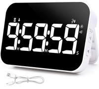 TXL Kitchen Timer for Cooking, Rechargeable Digital Magnetic Timer with Large LED Display, Loud Alarm, Sound Countdown, 4 Volume Levels and 3 Brightness for Classroom, Study (White)