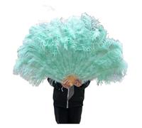 TXLEAPEY 13 Bone Lake blue Feathers Fan for Diy Dance Show Halloween Party Wedding Stage Props Handheld Fluffy Plumes(MINT GREEN,Small 100cm 1pcs)