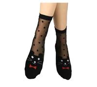 TXLEAPEY 3 Pairs Women Cat Sock Summer Lace Silk Socks Short Thin Transparent Cartoon Elastic Ultra Thin Socks