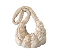 TXLEAPEY Ruched Cloud Shoulder Bag Soft Trendy Crossbody Large Capacity Puffer Tote Solid Color Crescent For Women(White)