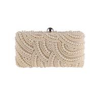 TXLEAPEY White Pearl Rhinestone Bridal Evening Handbag Ladies Elegant Wedding Party Clutch Bags Luxury One Side Beading Square Purse(Apricot)