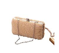 TXLEAPEY White Pearl Rhinestone Bridal Evening Handbag Ladies Elegant Wedding Party Clutch Bags Luxury One Side Beading Square Purse(Champagne)