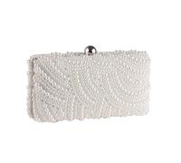 TXLEAPEY White Pearl Rhinestone Bridal Evening Handbag Ladies Elegant Wedding Party Clutch Bags Luxury One Side Beading Square Purse(White)