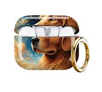 Txocouk Compatible for AirPod Pro 3 Case,Shockproof Protection Cover with Keychain Wireless Charging,Personalized Hard Case for Women Girl 2025,Golden Dog Cosmic Sky Clouds