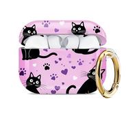 Txocouk Compatible for AirPod Pro 3 Case,Shockproof Protection Cover with Keychain Wireless Charging,Personalized Hard Case for Women Girl 2025,Black Cats Paws Hearts Pink