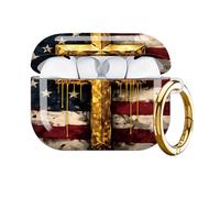 Txocouk Compatible for AirPod Pro 3 Case,Shockproof Protection Cover with Keychain Wireless Charging,Personalized Hard Case for Women Girl 2025,American Flag Golden Cross