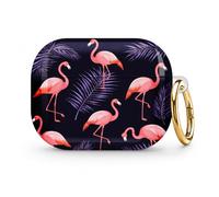 Txocouk Compatible with AirPod Pro 3 Gen Case Cover 2025, Protective Hard Skin with Gold Keychain, Cute Cover for Women - Flamingo Pink Palm Leaf