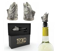 TXOKO Premium Stainless Steel Wine Pourer, Aerator and Decanter - Pour Spout for Red, White and Rose Wine, Liquor and Olive Oil! Gift Box Packaging includes extra stopper.