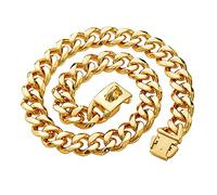 txprodogchains Big Dog Chain Collar with Buckle Strong Heavy Duty 19MM Thick Wide Stainless Steel Metal 18K Gold Cuban Link Choke Chain Collar for Large Dogs…(24")