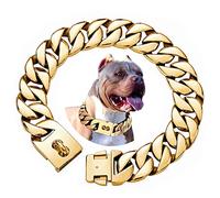 txprodogchains Big Dog Chain Collar with Buckle Strong Heavy Duty 32MM Thick Wide Stainless Steel Metal 18K Gold Cuban Link Choke Chain Collar for Medium Large Dogs (20")