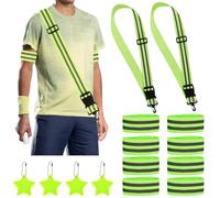 TXPZOH Reflective Sash 2 Pcs Reflective Running Gear High Visibility Safety Adjustable Reflective Belt with 8 Pcs Reflective Wristbands and 4 Pcs Reflector Pendants for Night Walking Cycling