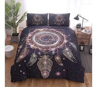 TXQHD 3 PCS Bedding Set Duvet Cover 230 x 260 cm + 2 Pillowcase 51 x 90 cm Colorful Indian Dream Catcher Duvet Cover Set Dreamcatcher Duvet Covers Ornament (Super King, White, Black)