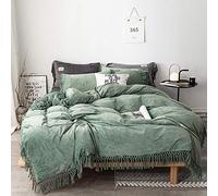 TXQHD Bedding Sets King Size Green, Double Bed Duvet Covers Grey, Duvet Cover Set with Fitted Sheet Bedding Set Winter Quilt Cover Sets Flat Sheet Soft Warm Flannel Double Bed Twin King