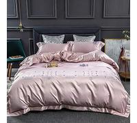 TXQHD Duvet Covers Double Bed Cotton Pink, Bedding Sets Double Size Cotton, Duvet Covers Quilt Cover Bedding Set Double Bed with Fitted Sheet Pillowcases 4pcs King Size Twin Cotton Luxury Embroidery
