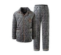 TXQHD Middle-aged Dad Pajamas Thickened Plus Velvet Cotton Three-layer Quilted Men's Home Clothes Coral Fleece