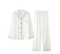 TXQHD Spring and Ice Silk Pajamas Long Sleeve Set Spring and Autumn Thin Ice Silk Pajamas