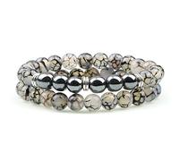 TXQHDHX 2pcs men tiger eye stone bracelet hematite natural lava rock beads strand bracelets & bangles for women energy