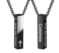 TXQHDHX Cremation Jewelry Bar Urn Necklace for Ashes Cross Pattern Cube Ash Pendant with Mini Keepsake Urn Memorial Ashes Jewelry for Women Men - With Me Always
