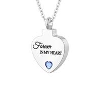 TXQHDHX Cremation Jewelry for Ashes Pendant - Crystal Birthstone Heart Urn Necklace with Mini Keepsake Urn Memorial Ashes Jewelry for Women - Forever In My Heart