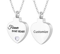 TXQHDHX Customize Cremation Jewelry for Ashes - Crystal Birthstone Heart Urn Necklace Personalized Necklaces Engraved Names - Forever In My Heart