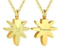 TXQHDHX Customize Cremation Jewelry - Marijuana Leaves Urn Necklace for Ashes Stainless Steel Cremation Jewelry Memorial Necklace Human Ashes Keepsake Pendant Personalized Necklaces Engraved Names