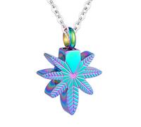 TXQHDHX Customize Cremation Jewelry - Marijuana Leaves Urn Necklace for Ashes Stainless Steel Cremation Jewelry Memorial Necklace Human Ashes Keepsake Pendant Personalized Necklaces Engraved Names
