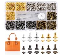 TXS 480 PCS Leather Rivets 3 Sizes Double Cap Rivets with 3 PCS Fixing Tool Kit Round Rivets Tubular Metal Studs Rivets for Leather Crafts Clothes Belts Handbags Shoes Jackets
