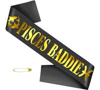 TxscOxwP1 Pisces Baddie Sash for February March Birthday Party - Black Glitter Gold Foil Constellation Zodiac Party Decorations, Astrology Theme Bday Supplies for Women & Men