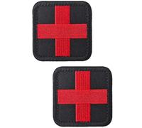 TXSN 2PCS Medic Patches, Red Corss First Aid Hook & Loop Patch Full Embroidery EMT EMS Badge, Black